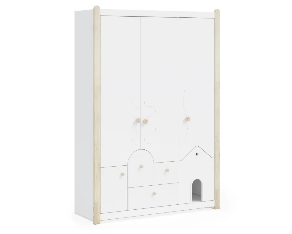 White Montessori 3 Kapılı Çatılı Dolap